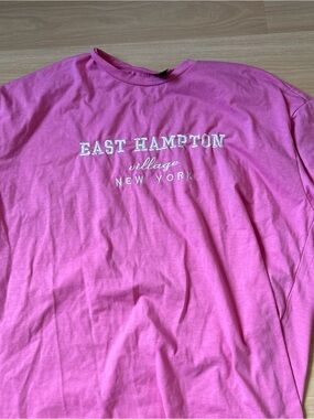 SHEIN Pink East Hampton Village New York Graphic Tee